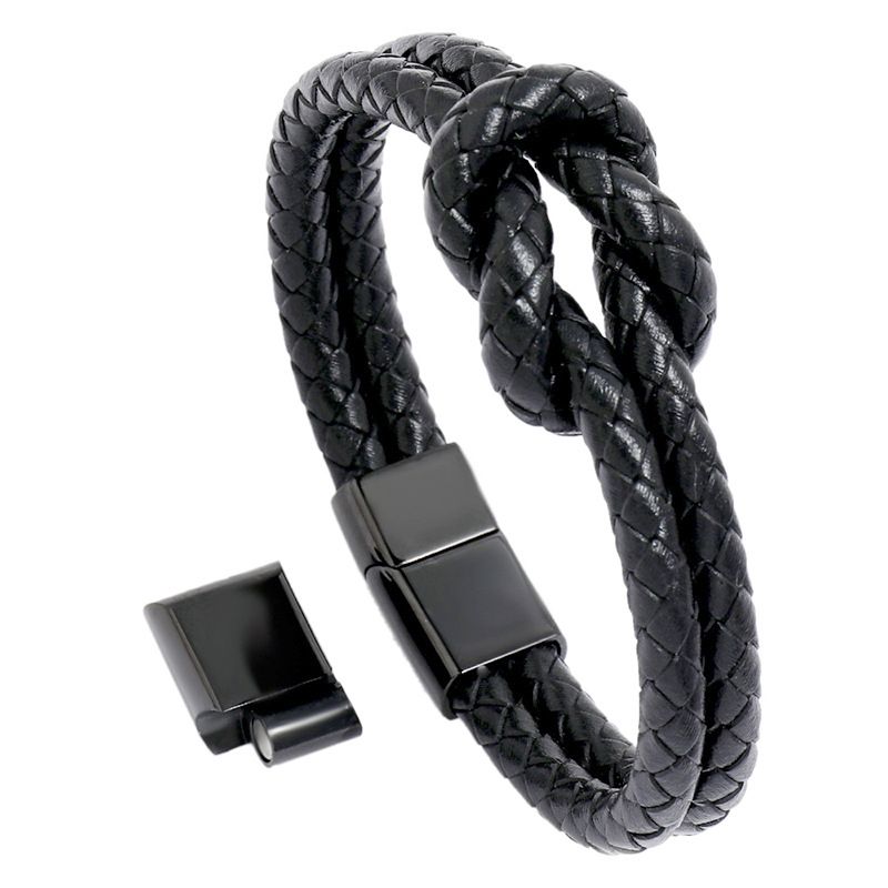 Pulsera De Hombre Con Hebilla Magnética De Acero Inoxidable De Cuero Tejido Retro