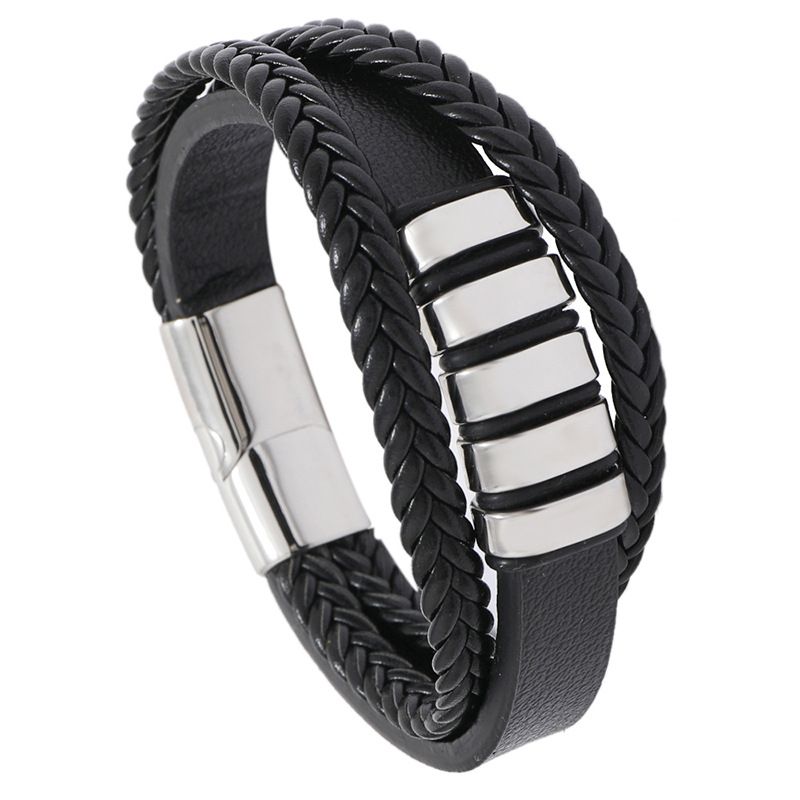All-match Men's Leather Stainless Steel Woven Punk Pu Bracelet