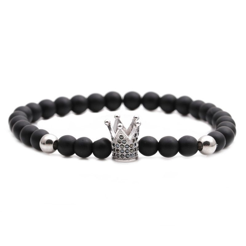 6mm Frosted Stone Crown Beaded Bracelet