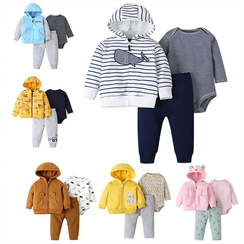 Cute Cartoon Three-piece Baby Print Zipper Jacket Suit