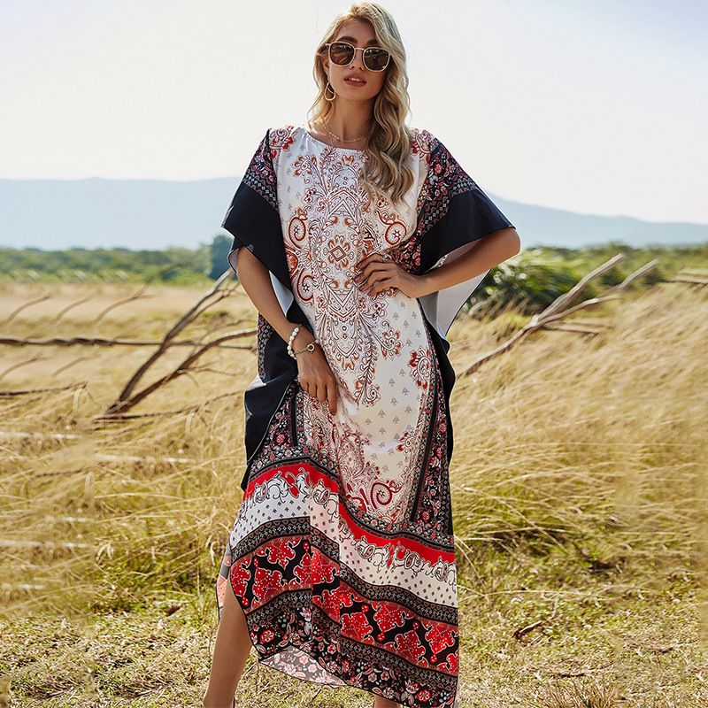 Lace-up Printed High-waisted Long Dress