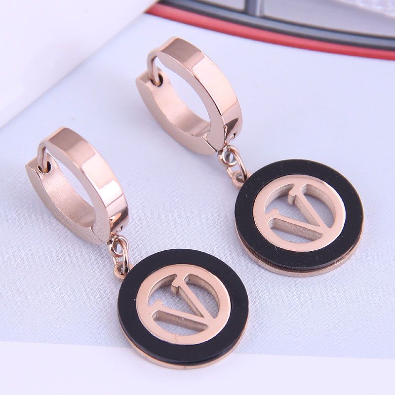 Fashion Titanium Steel Round V-shaped Earrings