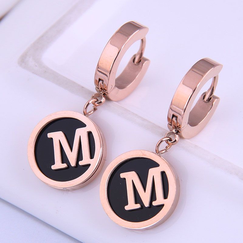 Fashion Titanium Steel Round M-shaped Earrings