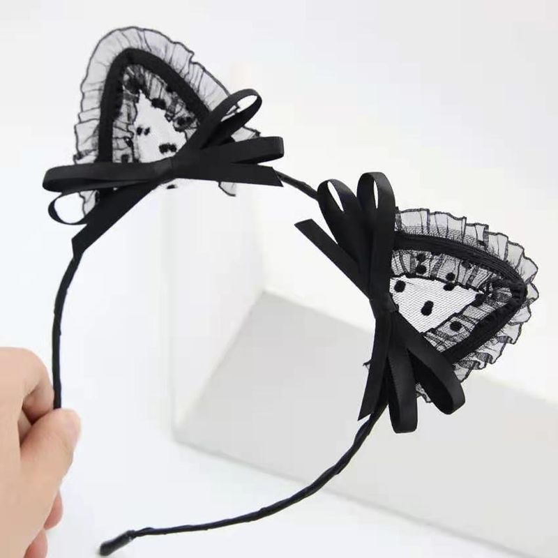 New Black Lace Bow Cat Rabbit Ears Hair Band