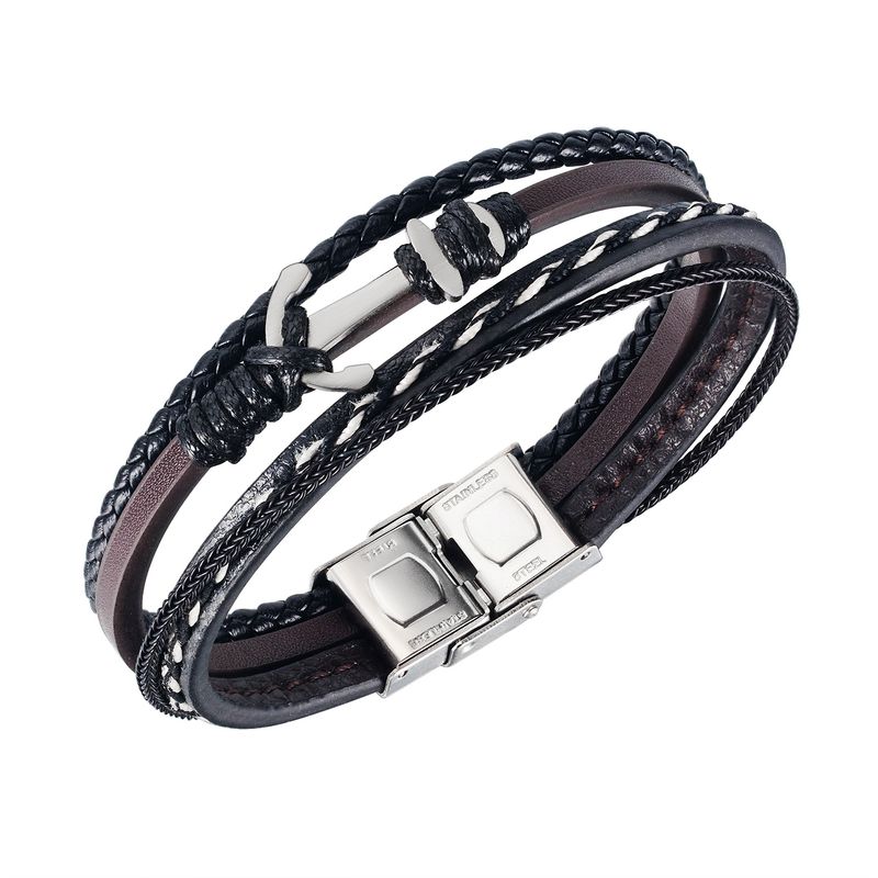 Retro Multilayer Anchor Leather Bracelet