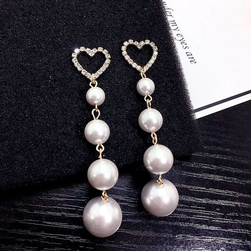 Love Simple Pearl Tassel Long Earrings