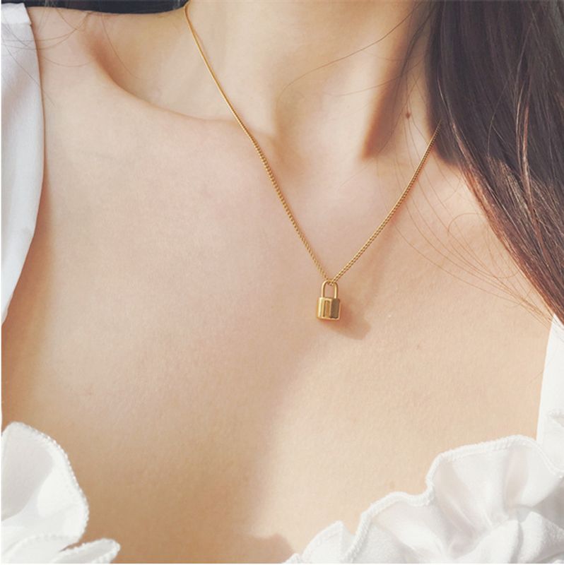 Small Gold Lock Necklace