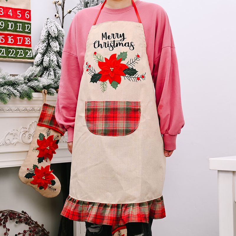 Christmas Red Flower Linen Apron