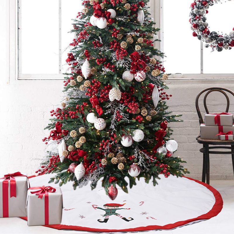 Christmas Decorations Red And White Elf Linen Tree Skirt