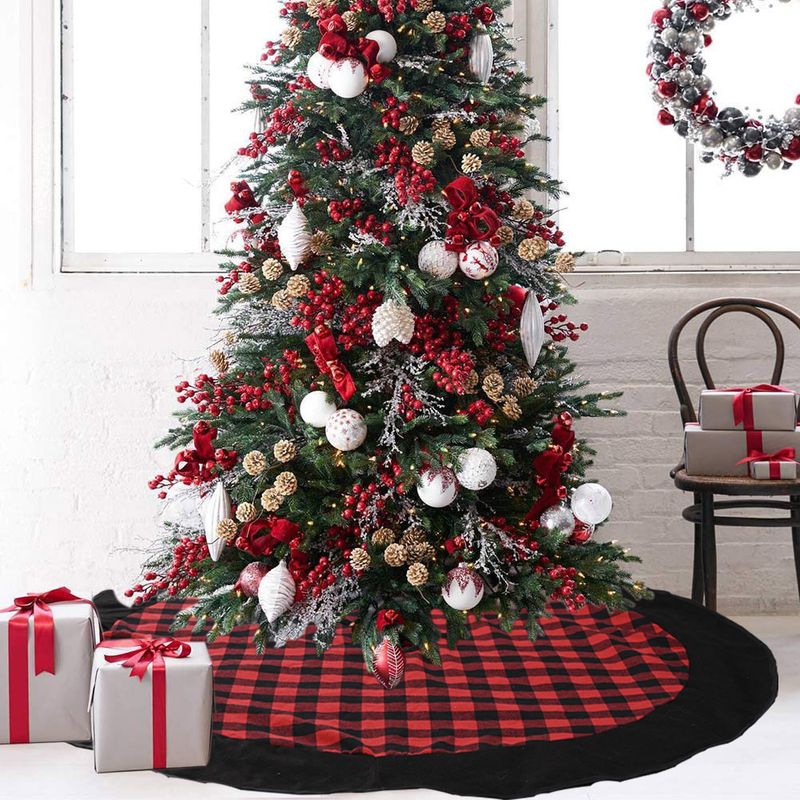 Christmas Decoration Red And Black Plaid Flannel Tree Skirt