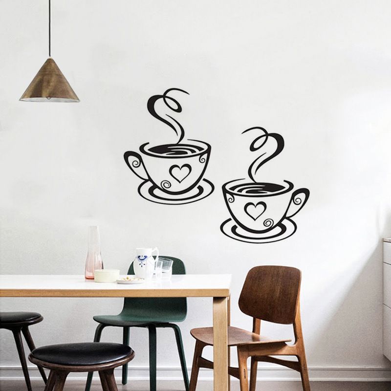 Une Paire D&#39;autocollants Muraux D&#39;impression De Tasse De Café