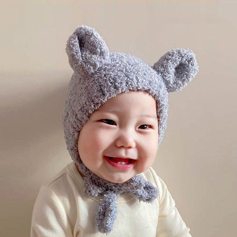 Korean  Warm Hood Cute Bear Baby Plush Hat