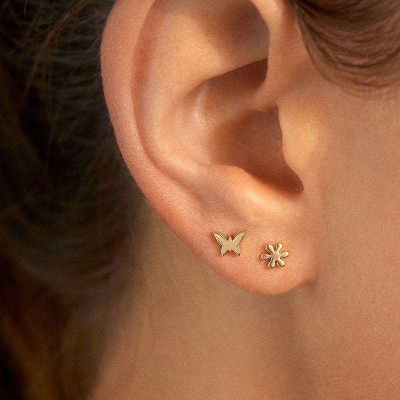 Alloy Butterfly Flower Asymmetrical Earrings