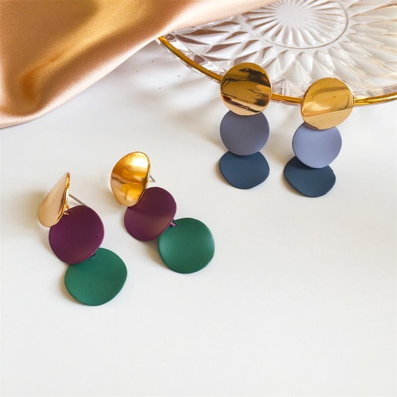 Retro Fashion Metal Disc Frosted Earrings