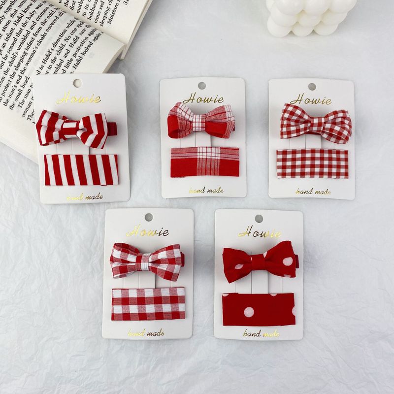 Red Wave Dot Fabric Bow Hairpin Set