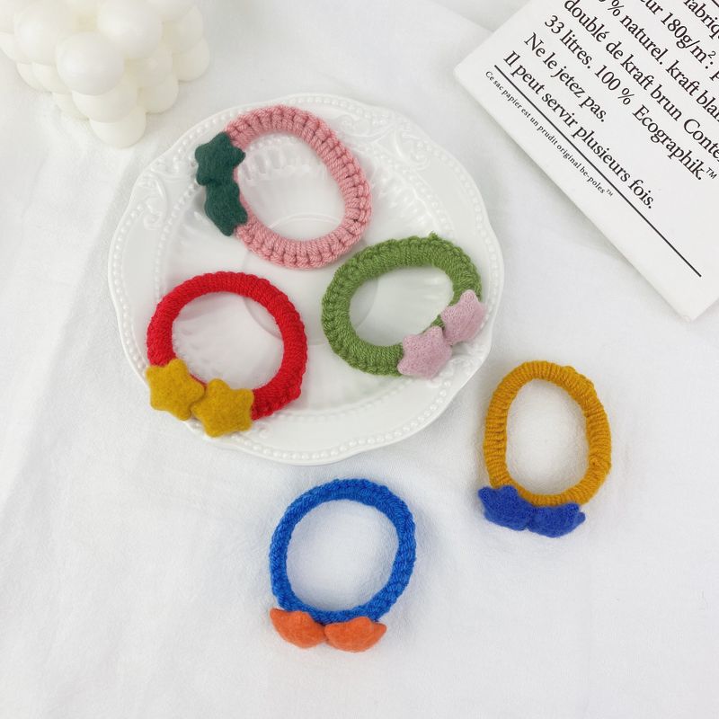 Hit Color Five-pointed Star Wool Hair Ring