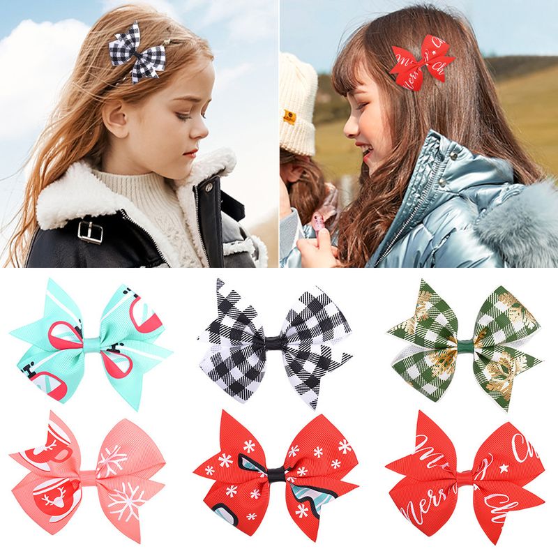 New Children's Plaid Hairpin Cute Baby Bow Hairpin