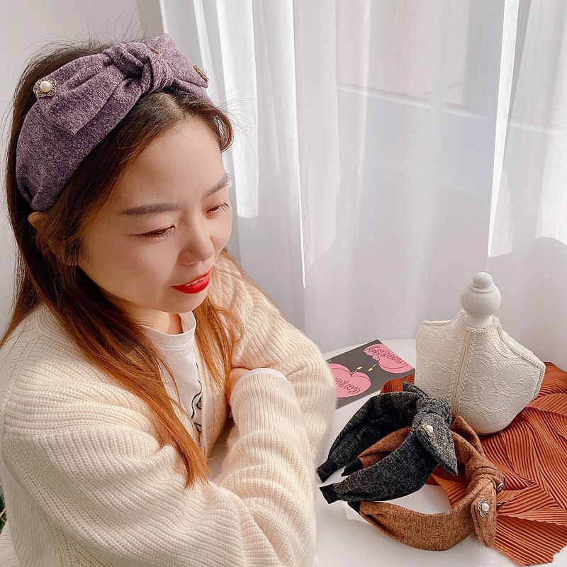 Neues Koreanisches Dickes Wolltuch Eingelegte Perlenschleife All-match-stirnband