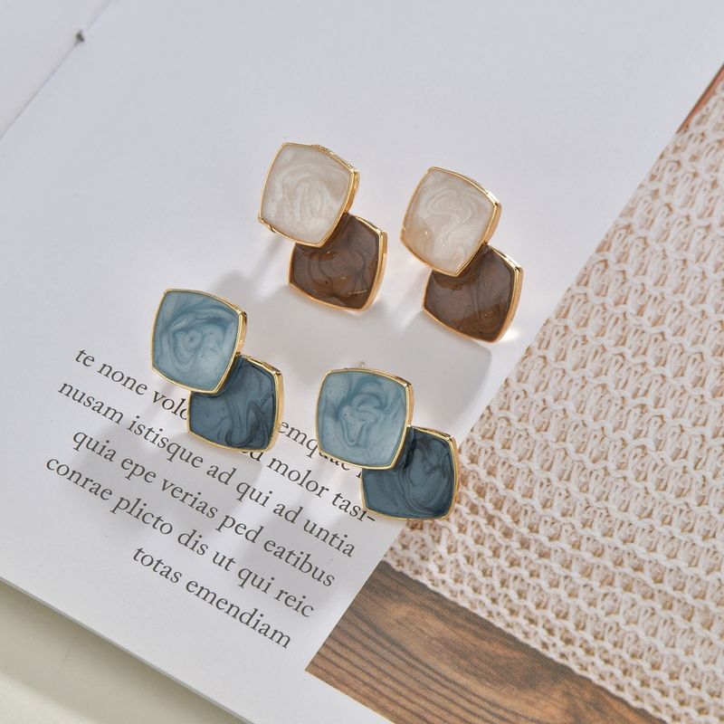 Simple Geometric Square Stitching Earrings