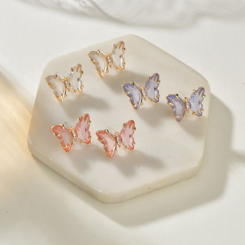 Pendientes De Mariposa De Cristal Púrpura De Fantasía Creativa De Corea