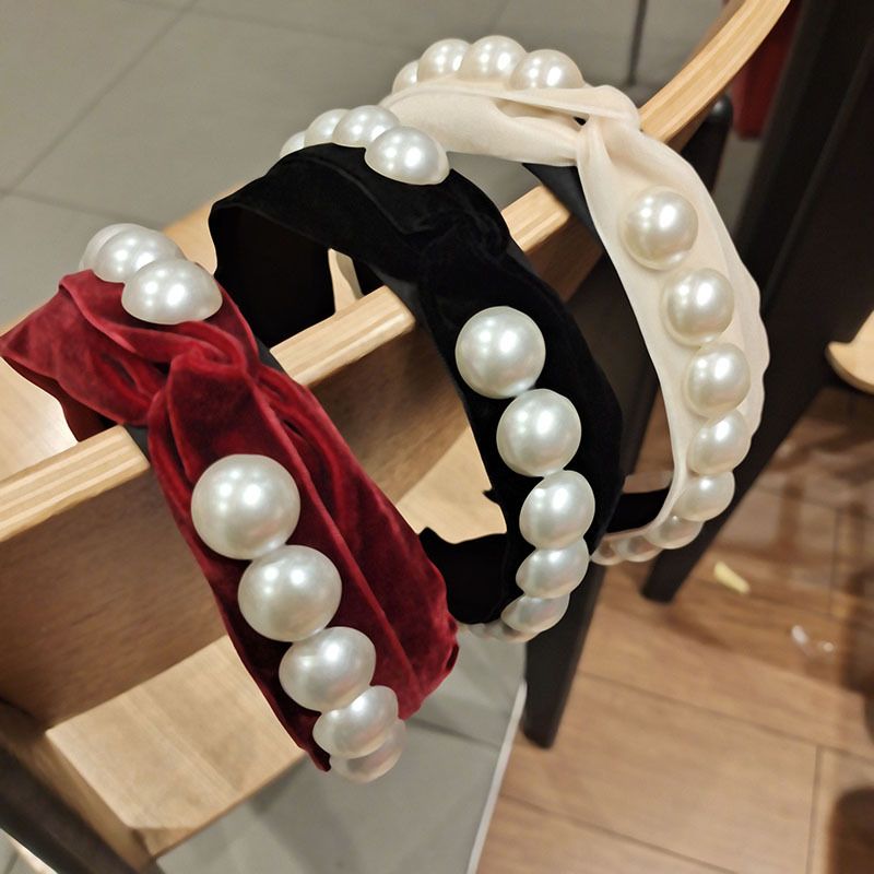 Nueva Diadema De Perlas Flocadas De Lado Ancho De Corea