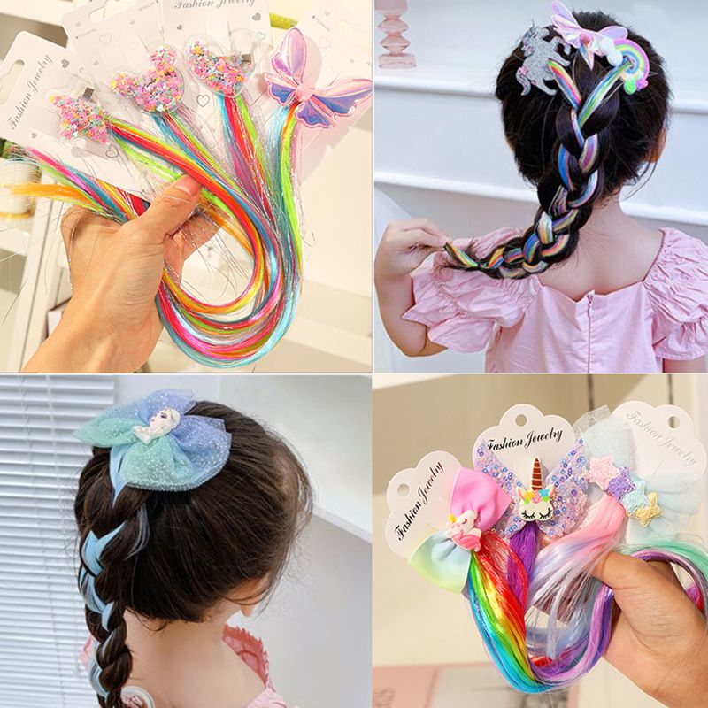 Children's Hair Accessories Color Gradient Wig Hair Piece Bow Tie Headdress