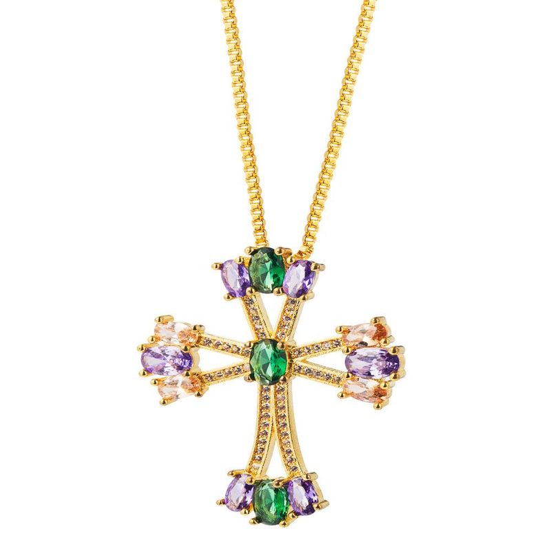 Female Clavicle Chain Pendant Necklace Valentine Hip Hop Cross Copper Inlaid Color Cubic Necklace