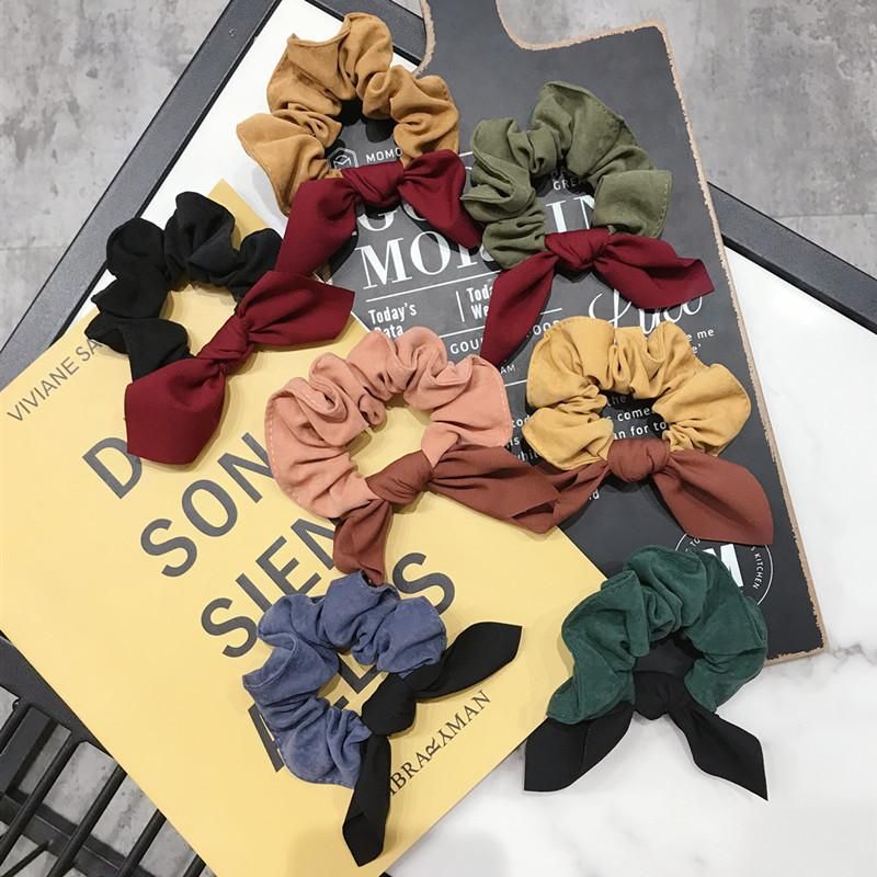 Han Hair Accessories Simple Contrast Suede Bow Rabbit Ears High Elastic Band