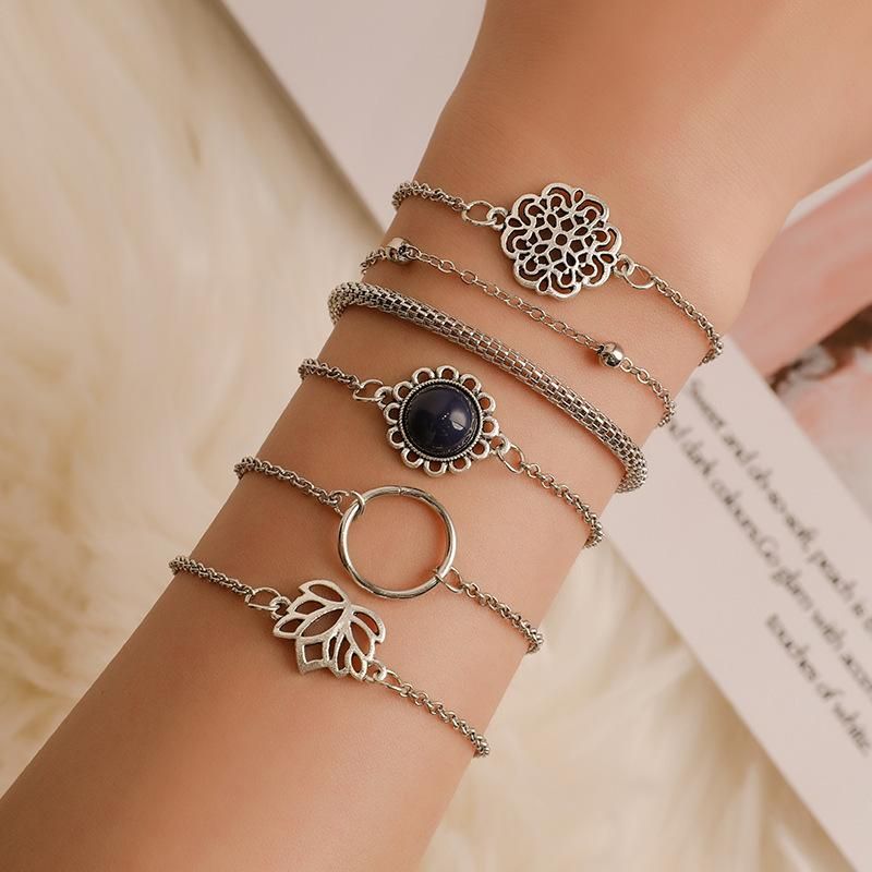 Grenz Überschreitende Exklusive Hohle Blumen Rosen Lotus Armband Kreis Armband Weibliche Böhmische Stil Armband Sechsteiliges Set