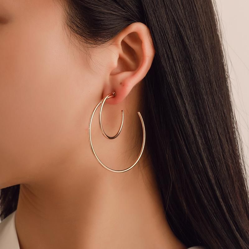 Hot Sale English Alphabet Double C Stud Earrings Simple Geometric Half Round Earrings Female Earrings
