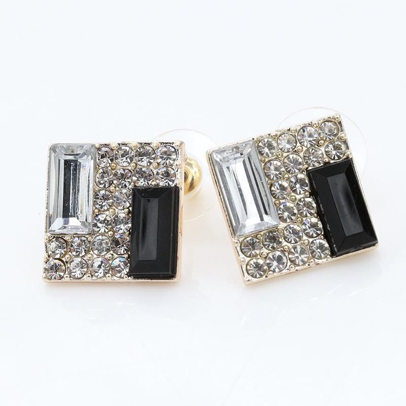 Korean Black And White Super Flash Diamond Geometric Square Earrings Stereo Earrings