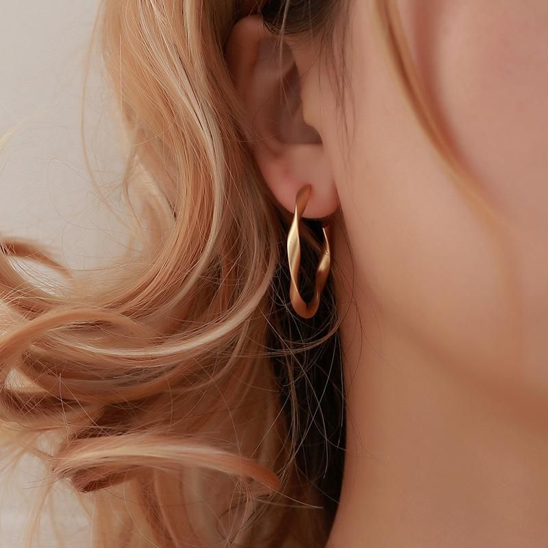 Simple Geometric Twisted Earrings Retro Matte Hoop Earrings