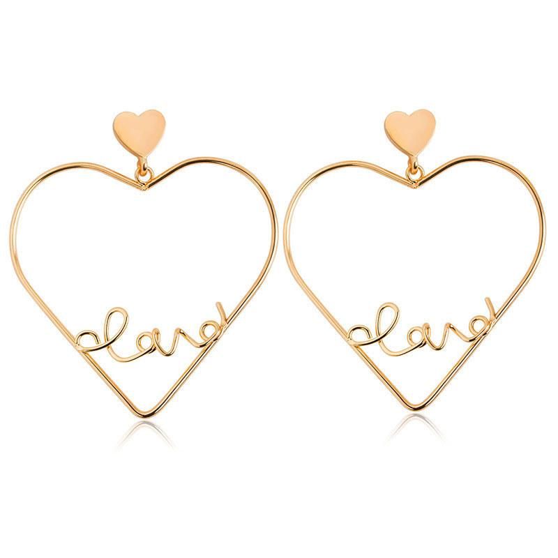 Earrings Hollow Peach Heart Love Earrings English Letters Love Earrings Couple Earrings