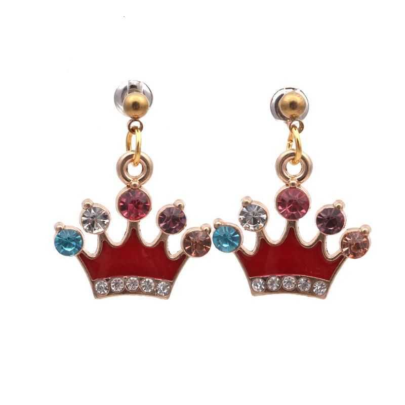 Fashion Diamond Crown Earrings Simple Female Jewelry Cute Retro Cartoon Earrings