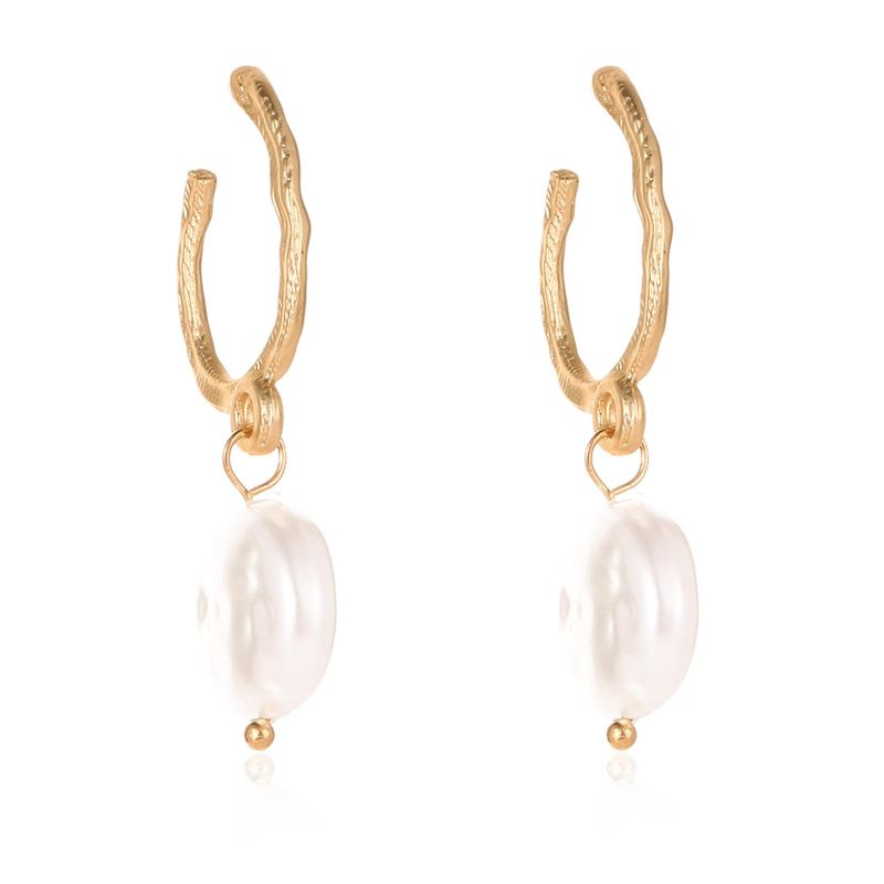 Letter U Stud Earrings Gold Metal Studs Women Baroque Round Pearl Earrings