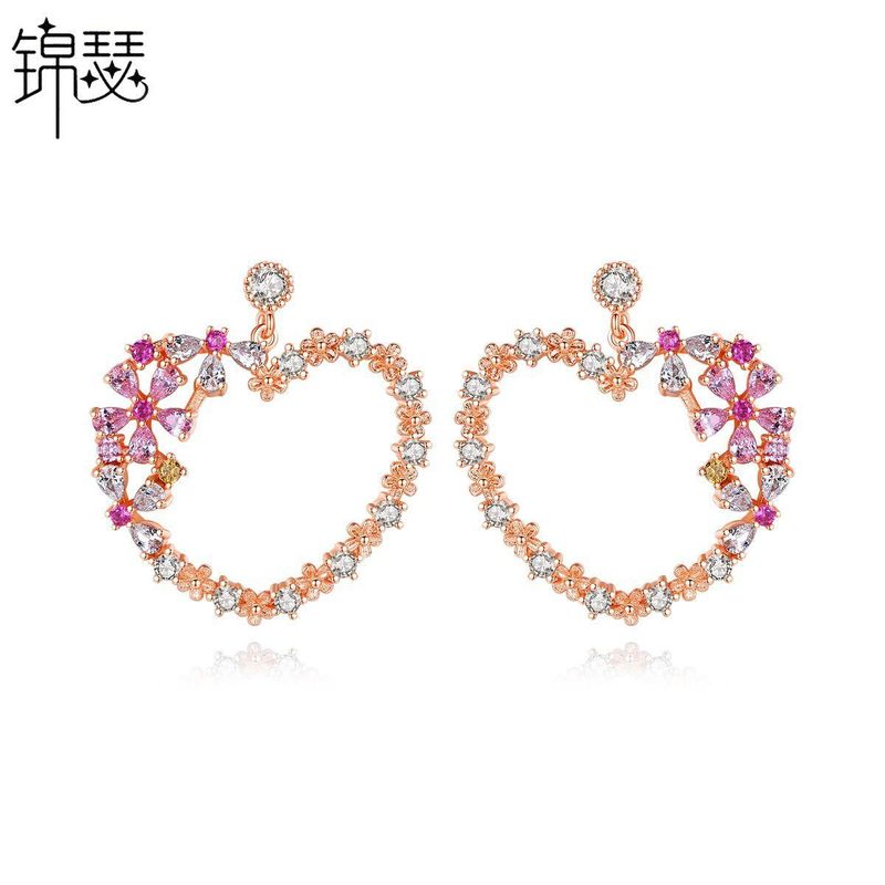 Earrings Korean Fashion Ladies Copper Inlaid Zirconium Heart Earrings