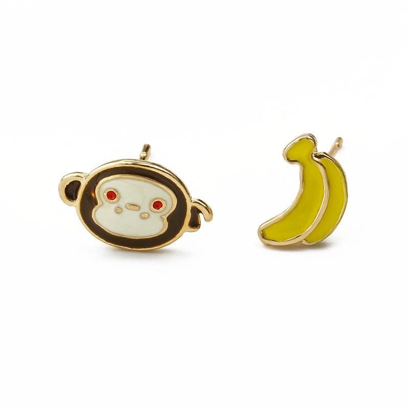 New Cartoon Monkey Banana Earrings Rabbit Carrot Earrings Paint Asymmetric Earrings Wholesale