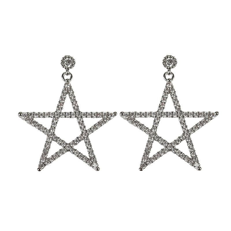 New Earrings Big Five-pointed Star Stud Earrings Studded With Diamond Earrings Alloy Plating Earrings Wholesale