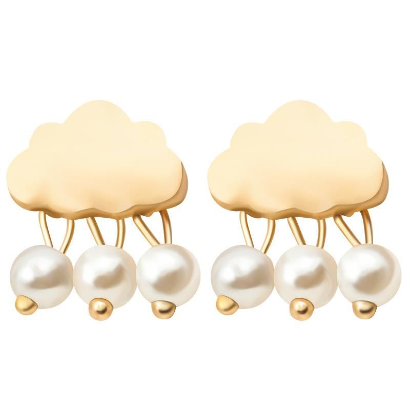 Sweet Pearl Cloud Black Cloud Stud Earrings Gold Plated Silver Glossy Water Drop Rain Drop Ear Studs Wholesale