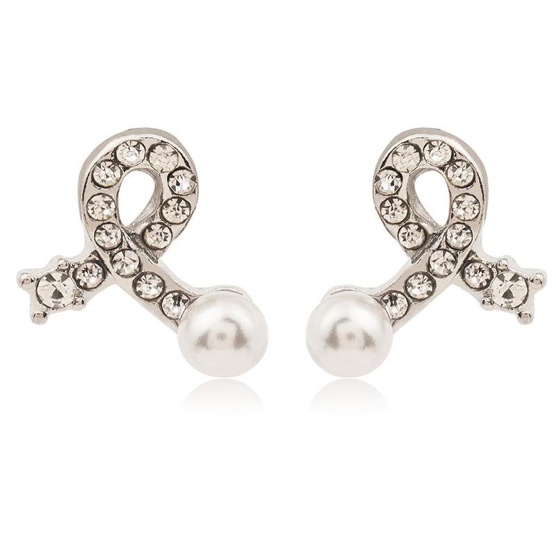 Fashion Bow Earrings Silver Plated Inlaid Pearl Crystal Earrings Simple Love Earrings Wholesale