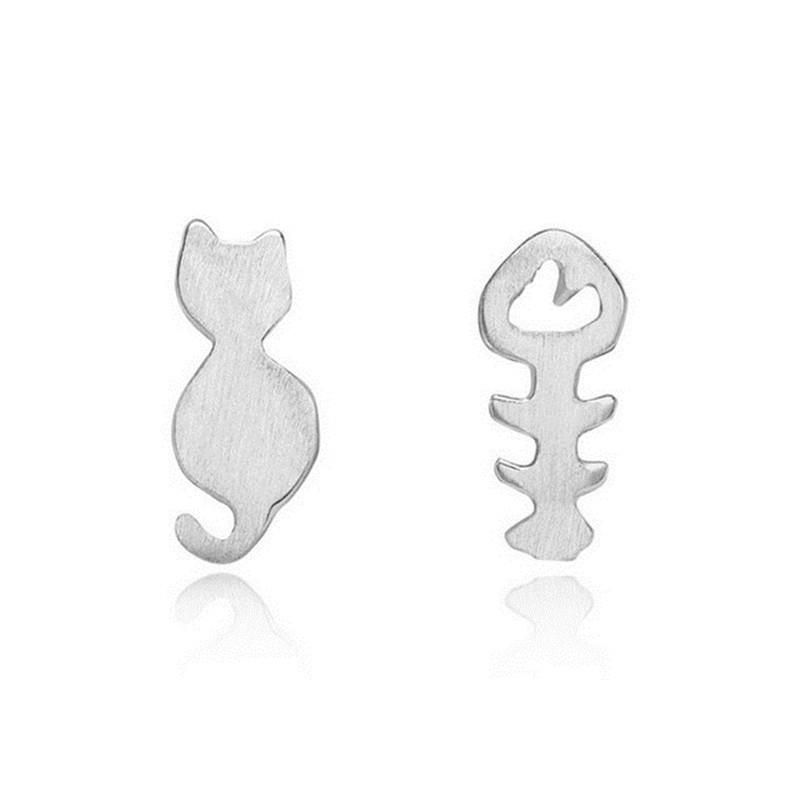 Simple Cute Kitty Ear Studs Alloy Plating Gold Silver Animal Kitten Fish Stud Ear Studs Wholesale