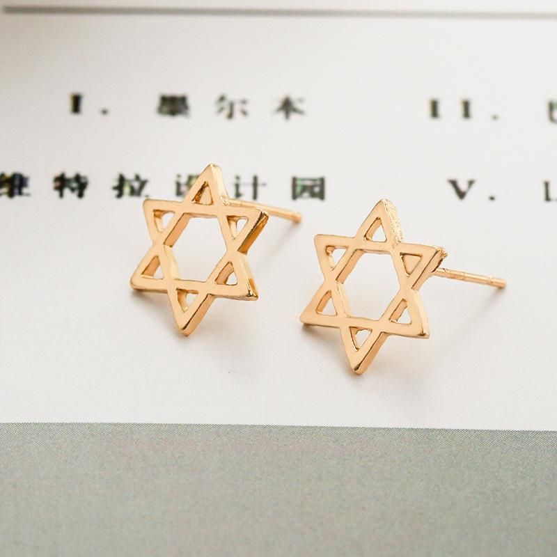 Fashion Hollow Hexagram Star Stud Alloy Plating Gold Silver Black Star Stud Earrings Wholesale