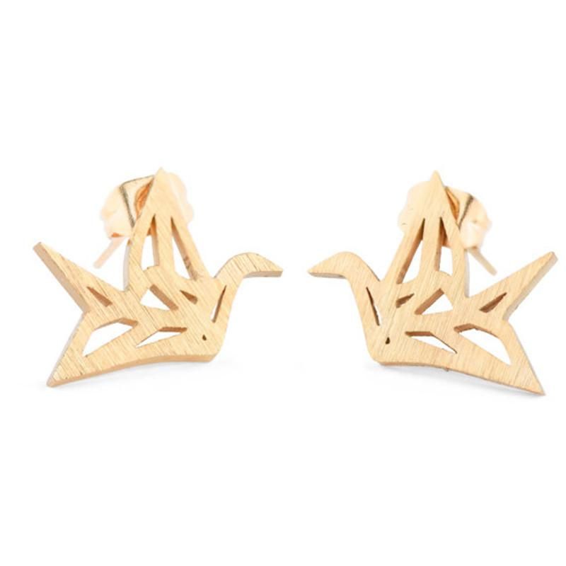 Best Selling Hollow Paper Crane Earrings Alloy Plating Origami Pigeon Earrings Animal Bird Earrings Wholesale
