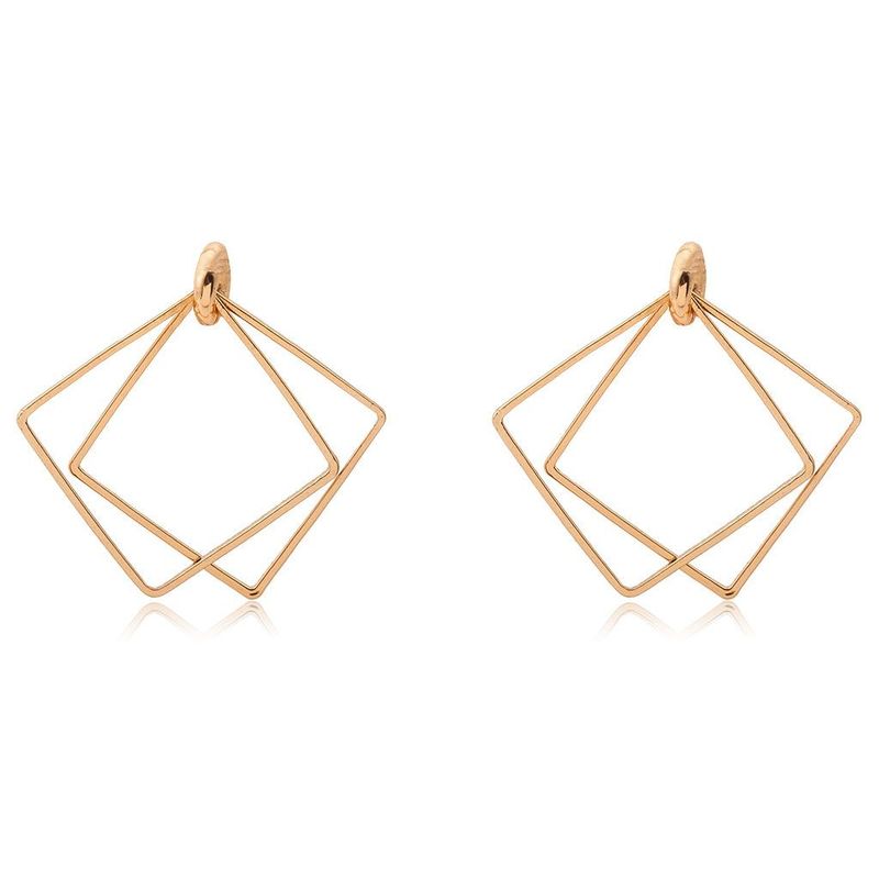 Simple Geometric Hollow Double Square Earrings Gold Plated Silver Diamond Square Earrings Wholesale