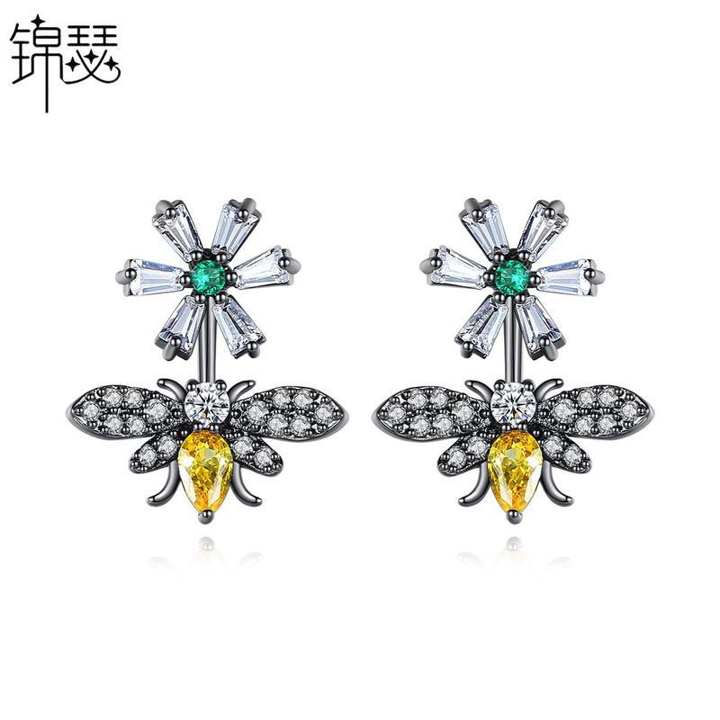 Fashion Flower Bee Earring Fashion Korean Creative Bee Pendant Earrings Sweet Banquet Earrings