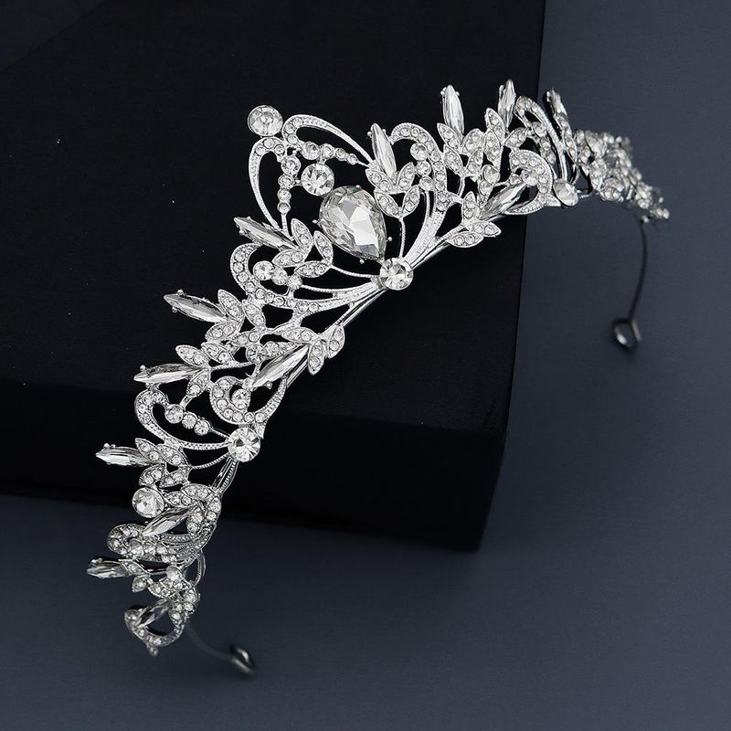 Vintage Elegant Crown White Yarn Headdress Alloy Diamond Headband Bridal Hair Jewelry