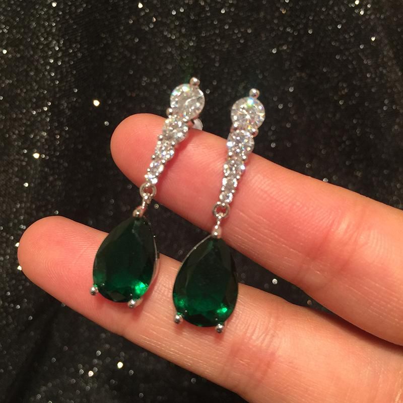 Fashion Drop Earrings Emerald S925 Silver Vintage Earrings