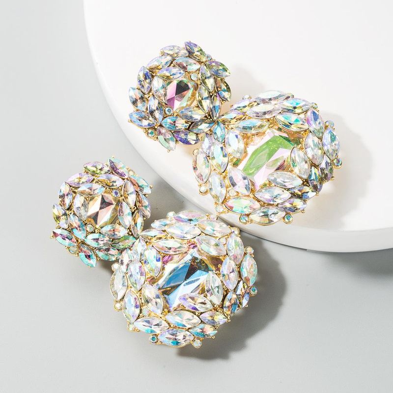 Fashion Alloy Geometric Glass Diamond Earrings Women Wholesale