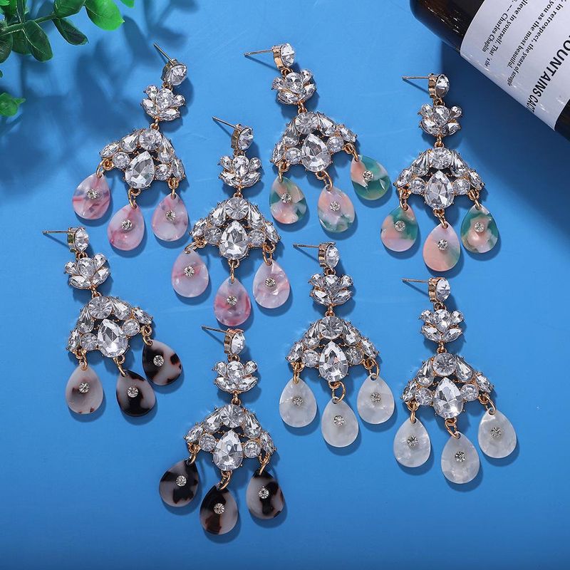 Fashion Boho Water Drop Alloy Diamond Earrings Exaggerated Acetate Plate Earrings