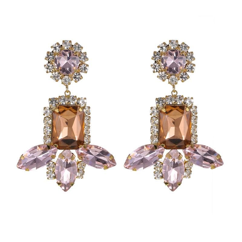 Fashion Pink Gemstone Tassel Earrings New Earrings Wholesale